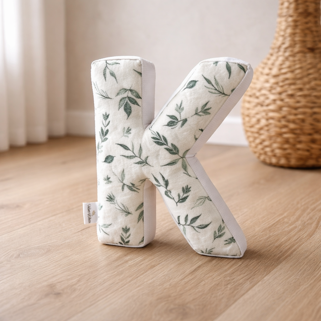 Personalized Letter Pillow – Botanical Alphabet Cushion for Nursery, Custom Initial Decor: N