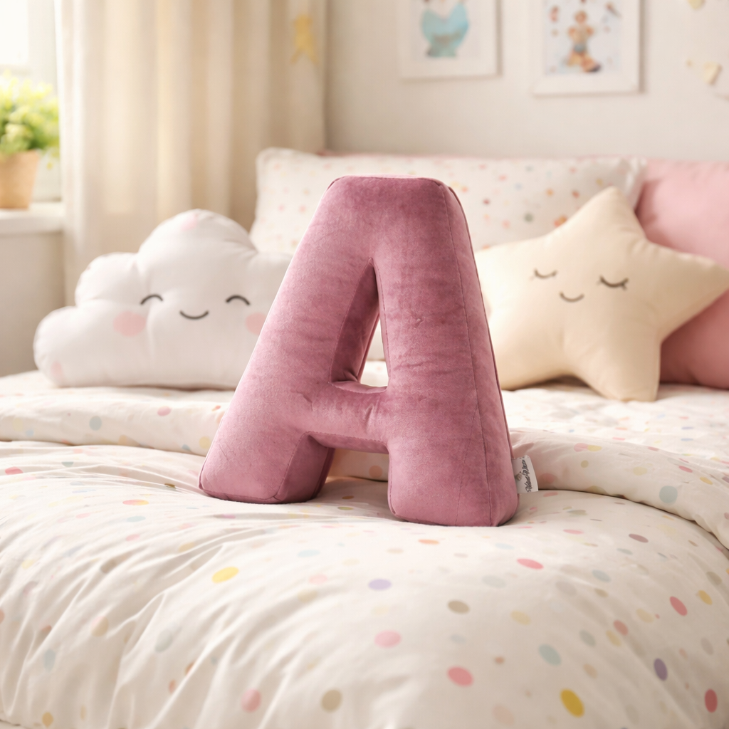 Personalized Letter Pillow – Pink Velvet Initial Nursery Cushion: S
