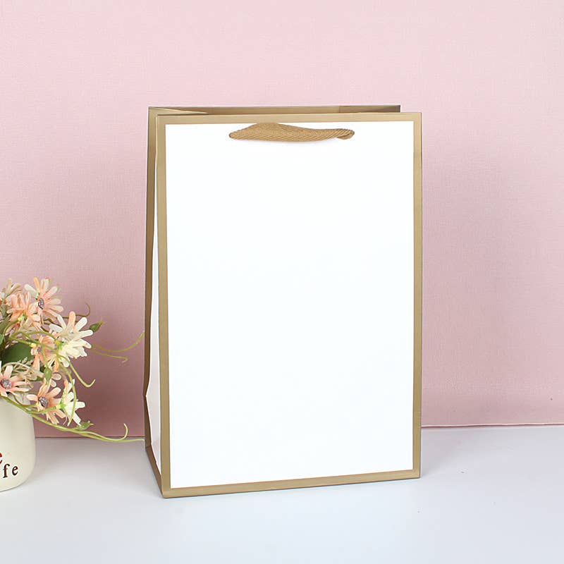 White with Gold Border Paper Gift Bag w/ free tissue: V1