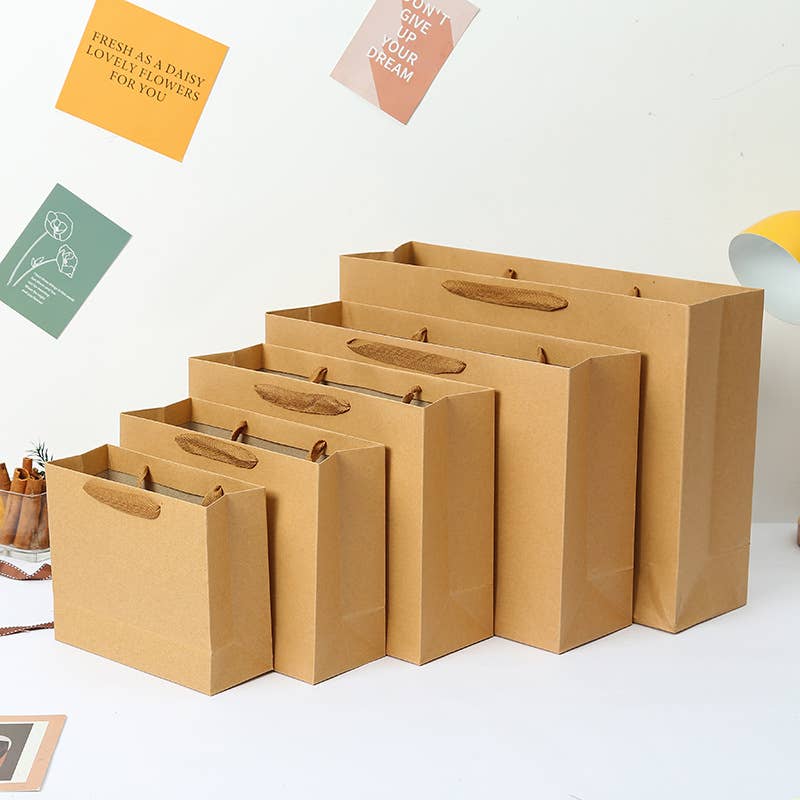 10pc, Horizontal Brown Thick Kraft Paper Gift Bag w/ tissue: H4