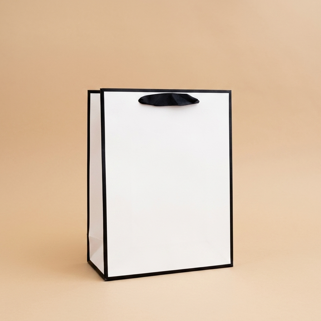 White with Black Border Paper Gift Bag w/ free tissue: V0