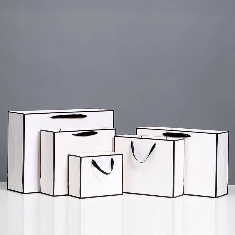 White with Black Border Paper Gift Bag w/ free tissue: V1