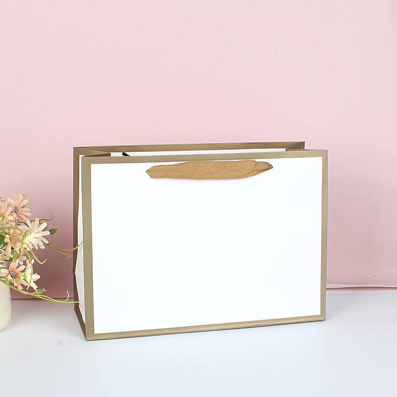 White with Gold Border Paper Gift Bag w/ free tissue: V1