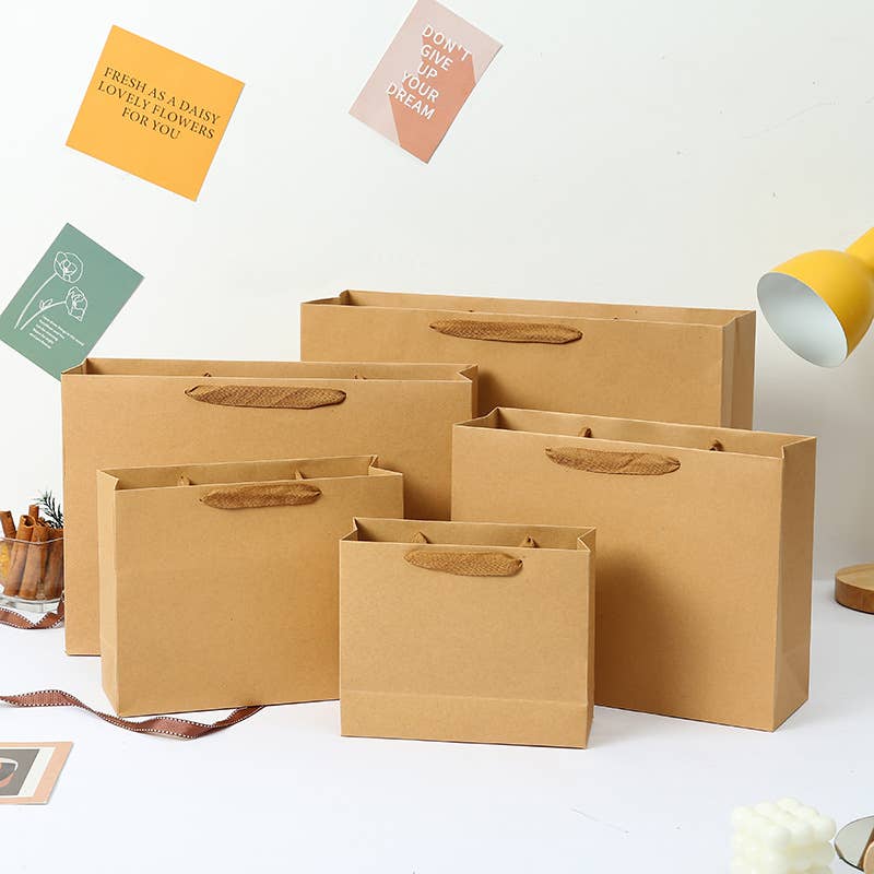 10pc, Horizontal Brown Thick Kraft Paper Gift Bag w/ tissue: H6