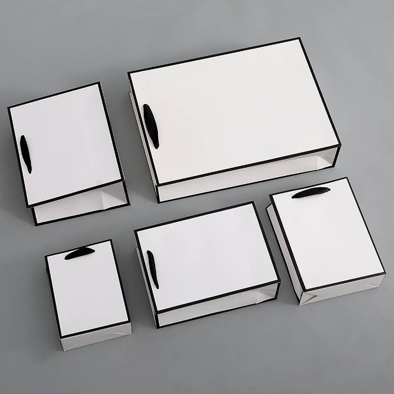 White with Black Border Paper Gift Bag w/ free tissue: V1