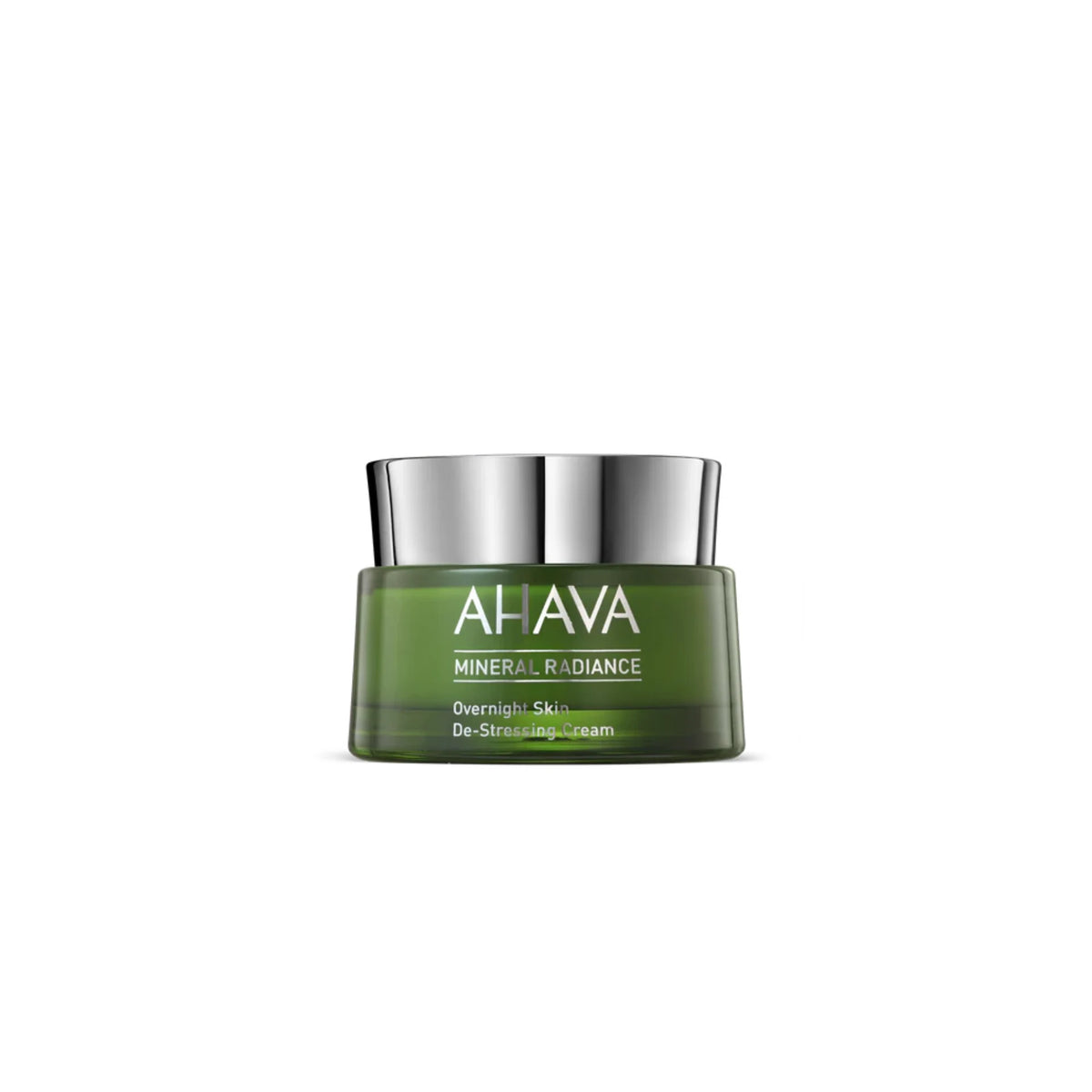 AHAVA Mineral Radiance Overnight Skin De-Stressing Cream with calming and hydrating formula for radiant skin.