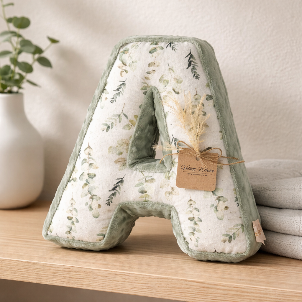 Personalized Letter A Pillow – Botanical Nursery Initial Cushion, Custom Monogram Baby Decor: B