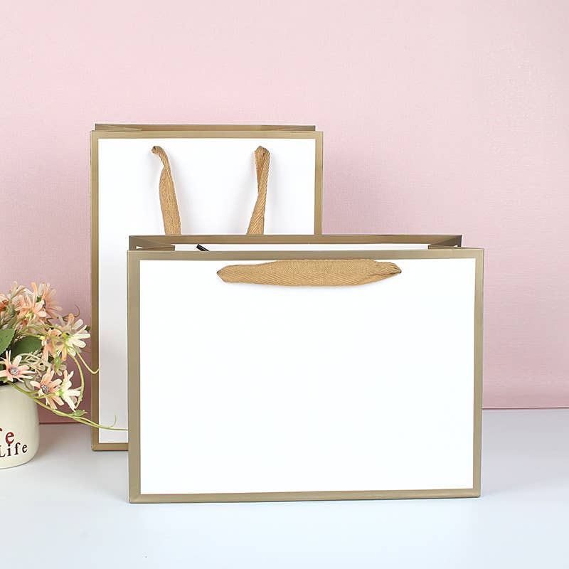 White with Gold Border Paper Gift Bag w/ free tissue: V2