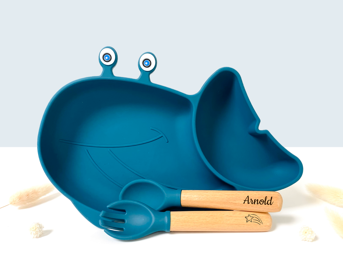Whale shaped meal + cutlery set for children: Pink