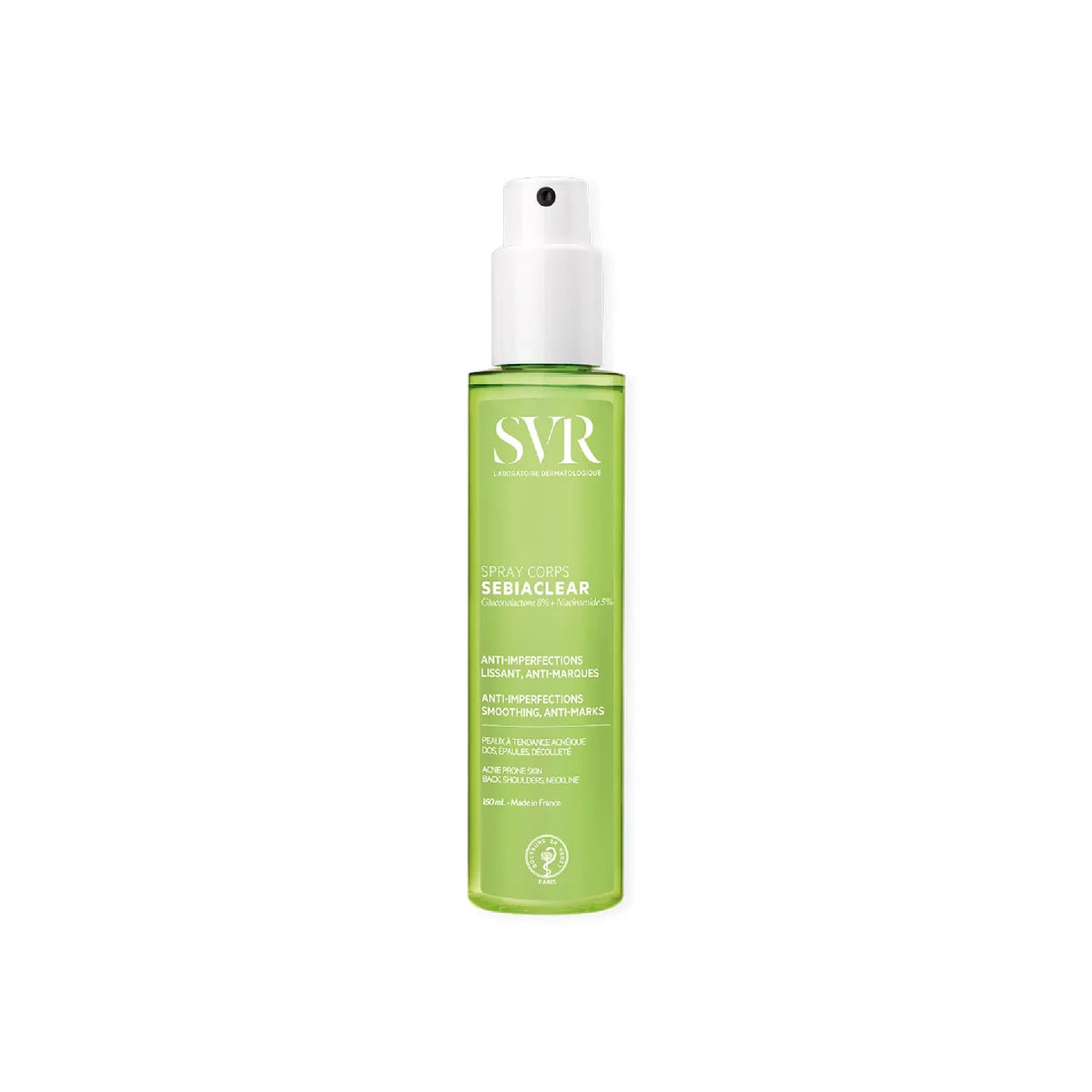 SVR Sebiaclear Anti-Imperfection Body Spray 150ml – acne-prone skin body mist for pimples, blackheads & excess sebum.