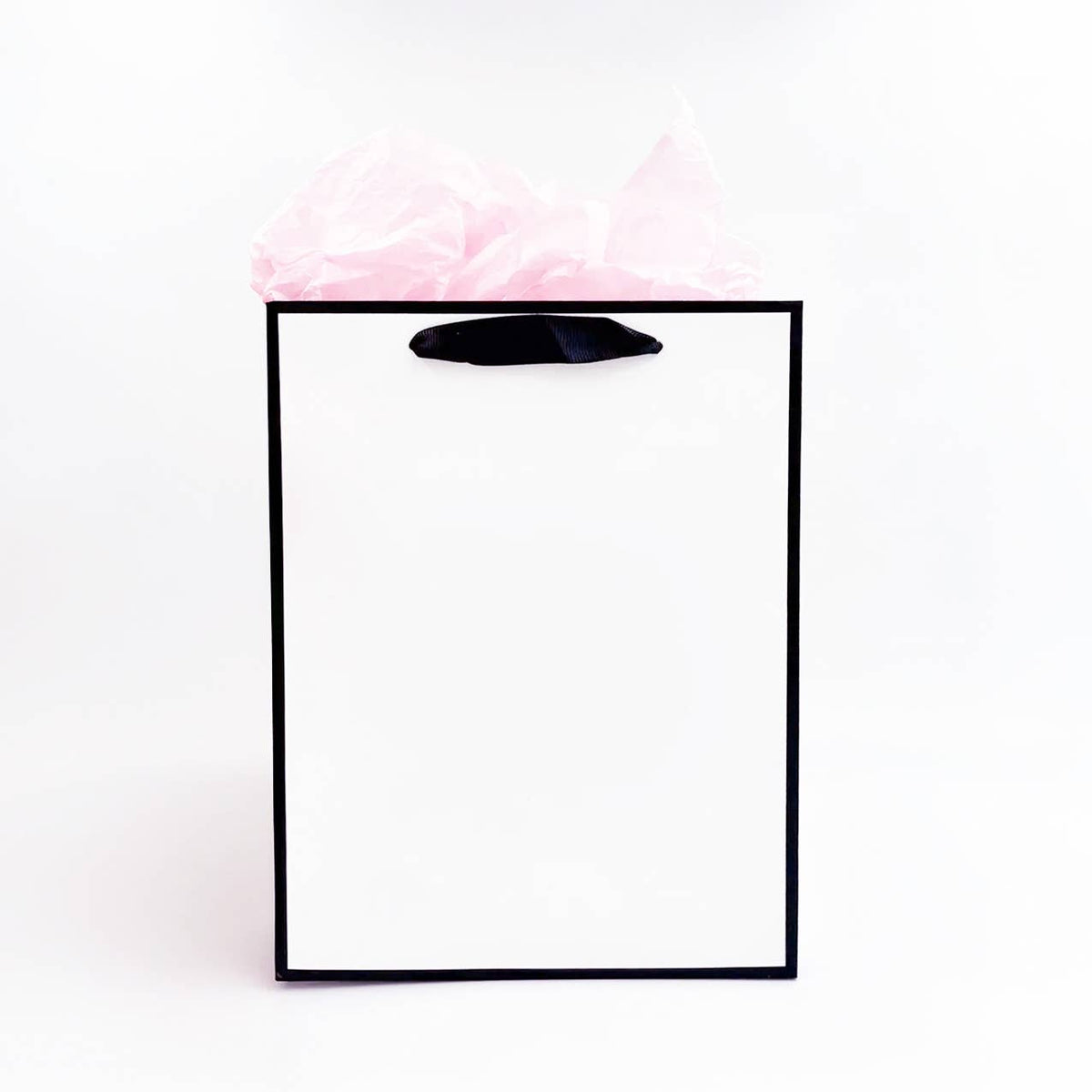 White with Black Border Paper Gift Bag w/ free tissue: V1