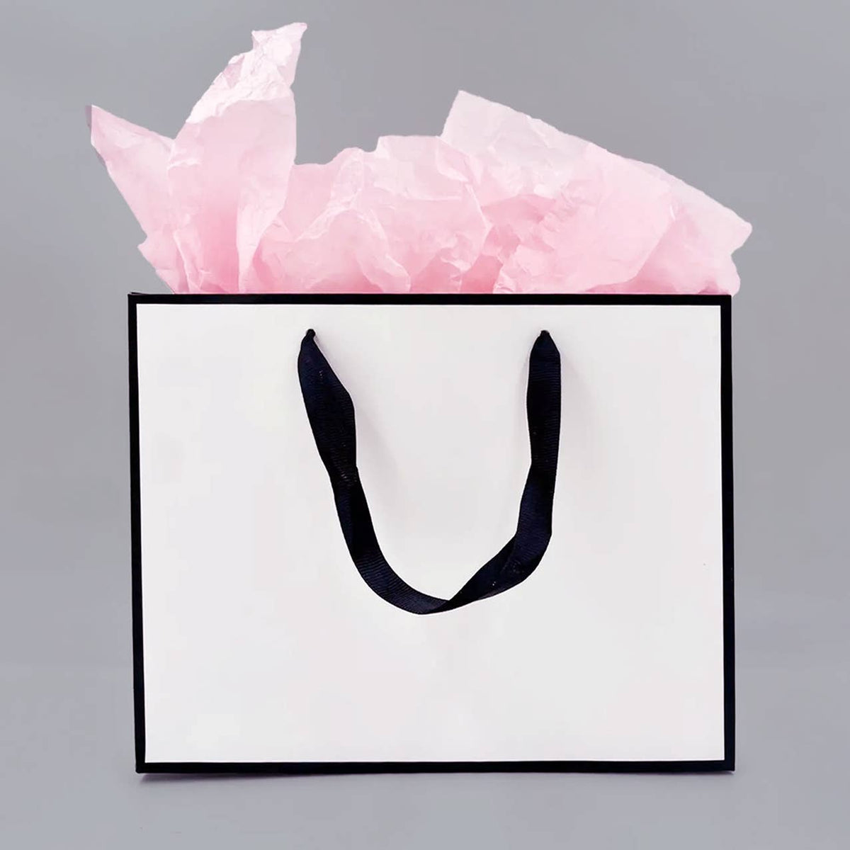 White with Black Border Paper Gift Bag w/ free tissue: V3