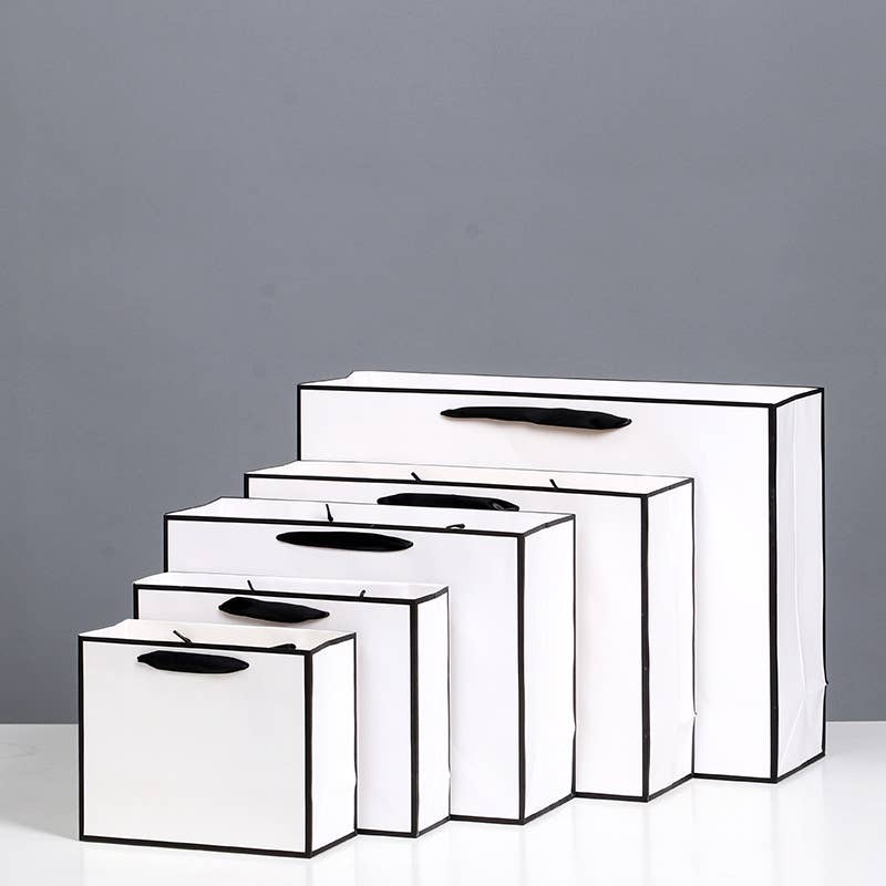 White with Black Border Paper Gift Bag w/ free tissue: V1