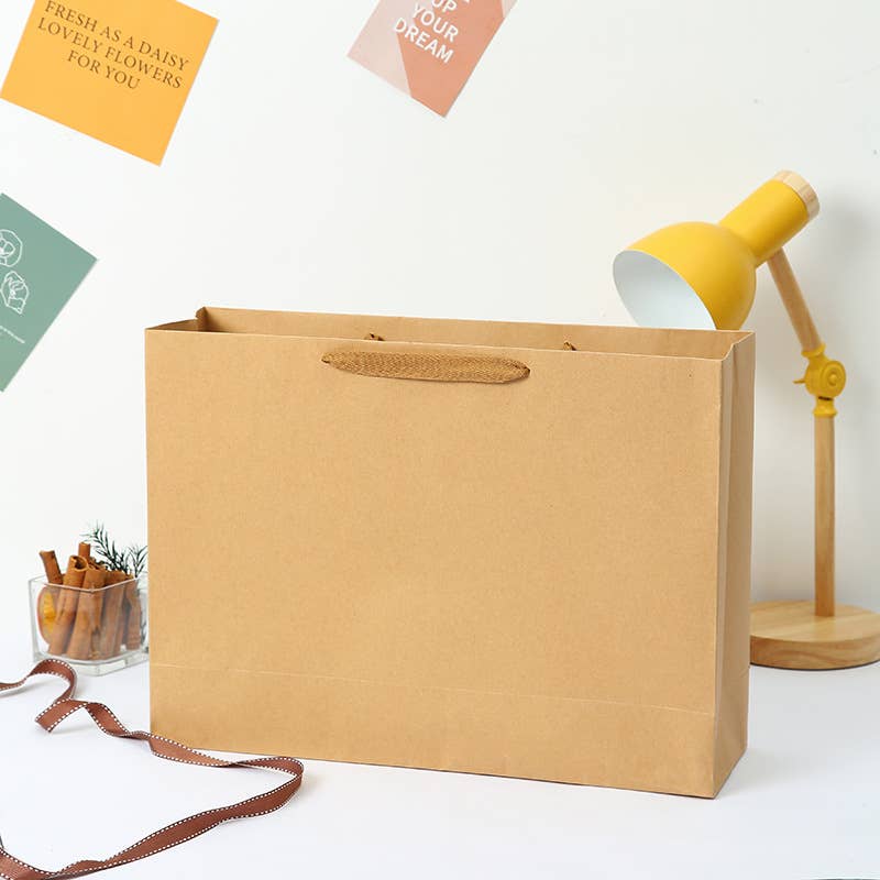 10pc, Horizontal Brown Thick Kraft Paper Gift Bag w/ tissue: H3