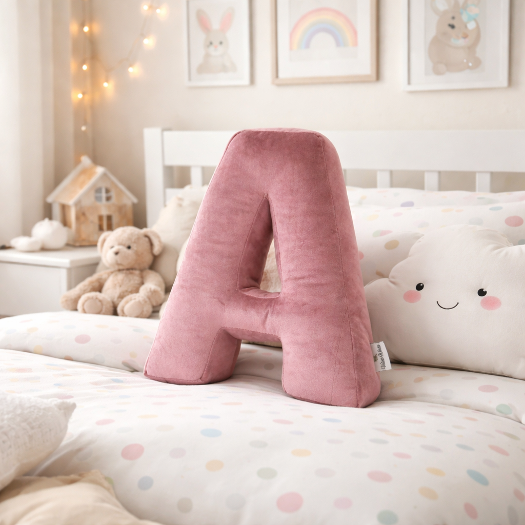 Personalized Letter Pillow – Pink Velvet Initial Nursery Cushion: S
