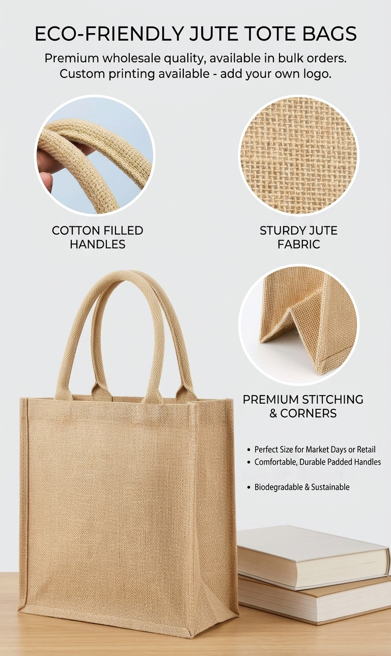 Customizable Quality Burlap Tote Bag - H 11" x W 9" x D 4"