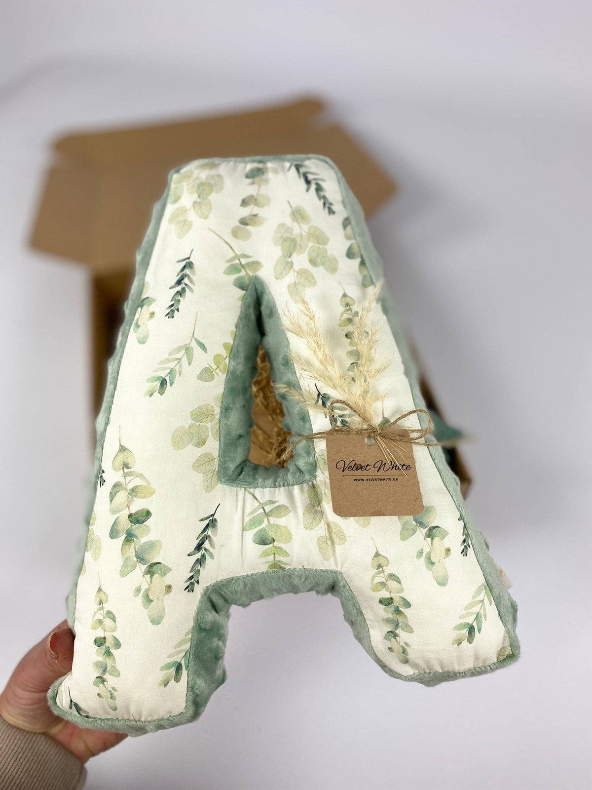 Personalized Letter A Pillow – Botanical Nursery Initial Cushion, Custom Monogram Baby Decor: A
