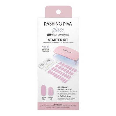 Dashing Diva Glaze Semi-Cured Gel Nail Polish Strips Starter Kit Powder Pink 32ct - New