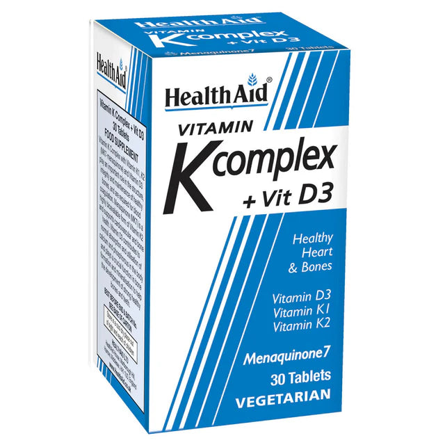 HealthAid Vitamin K Complex + Vitamin D3 Tablets - Bone and cardiovascular health support.