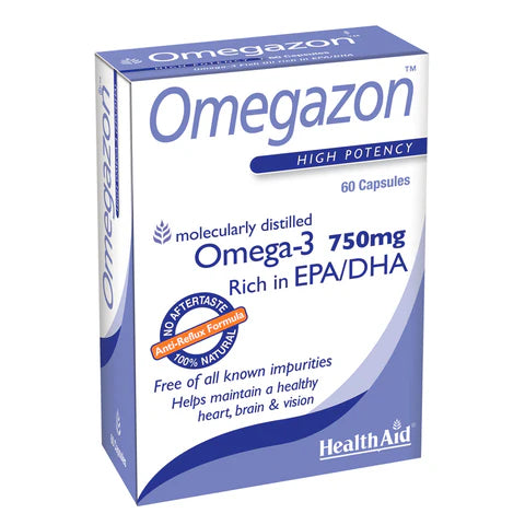HealthAid Omegazon Omega 3 Fish Oil 60 Capsules - Cardiovascular and brain health support.