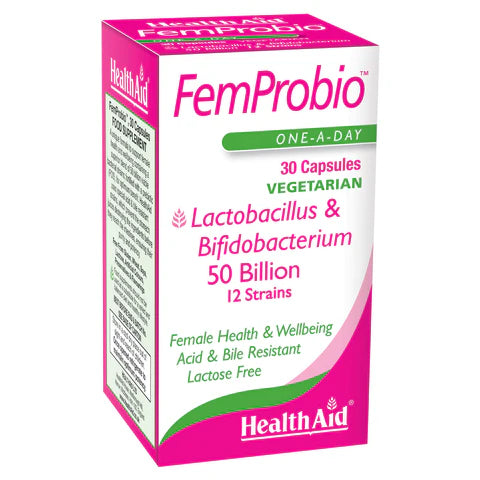 HealthAid FemProbio Vegicaps - Supports female health and gut balance with probiotics.