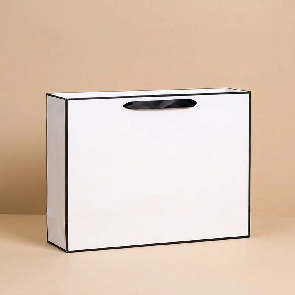 White with Black Border Paper Gift Bag w/ free tissue: V1