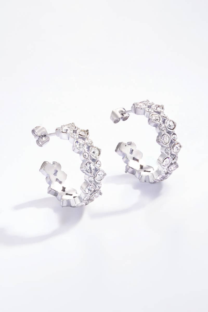Rhinestone hoop earrings: Silver