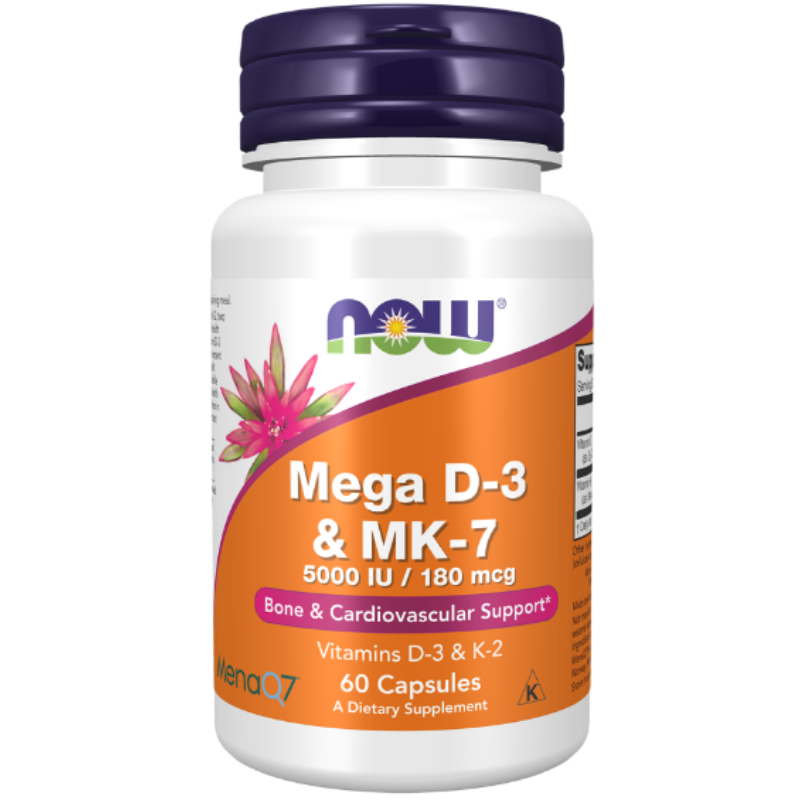 NOW Foods Mega D-3 & MK-7 Capsules - Bone and cardiovascular support.