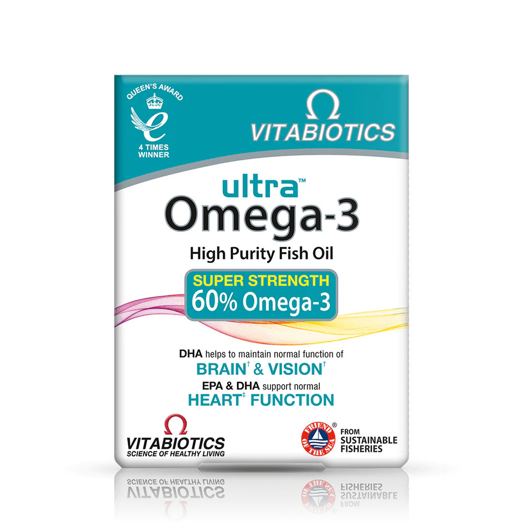 Vitabiotics Ultra Omega-3 Super Strength - High-purity fish oil for heart, brain, and vision health.