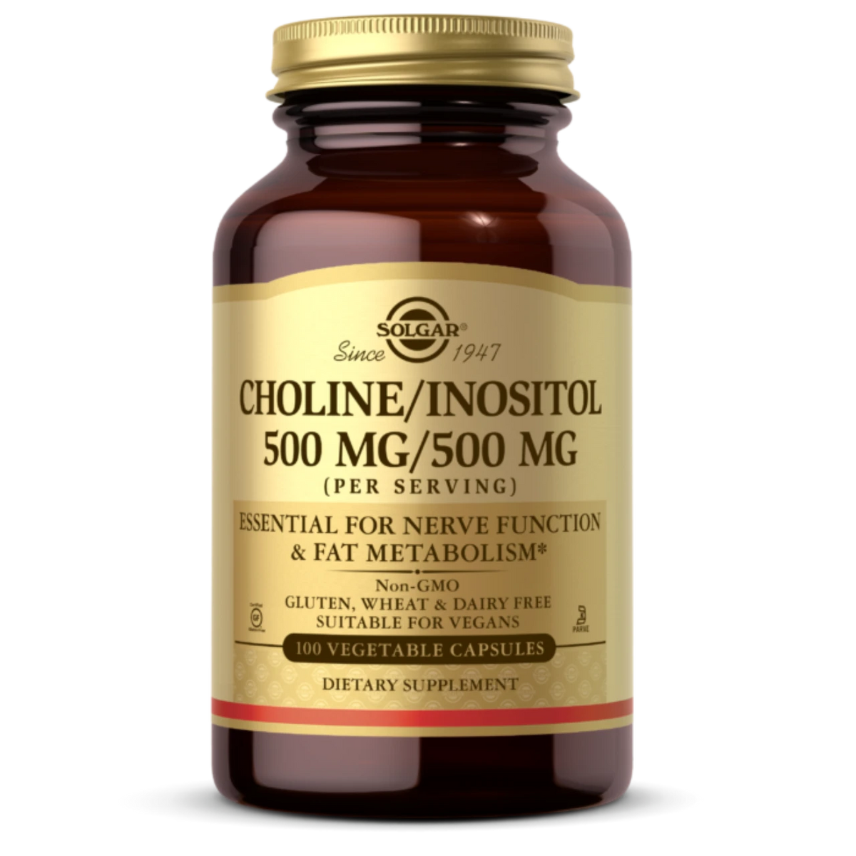Choline 250 mg / Inositol 250 mg Vegetable Capsules bottle with nutritional supplement capsules