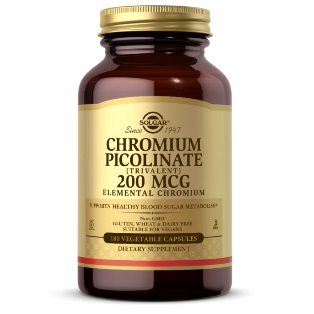 Solgar Chromium Picolinate 100 mcg bottle with dietary supplement tablets 