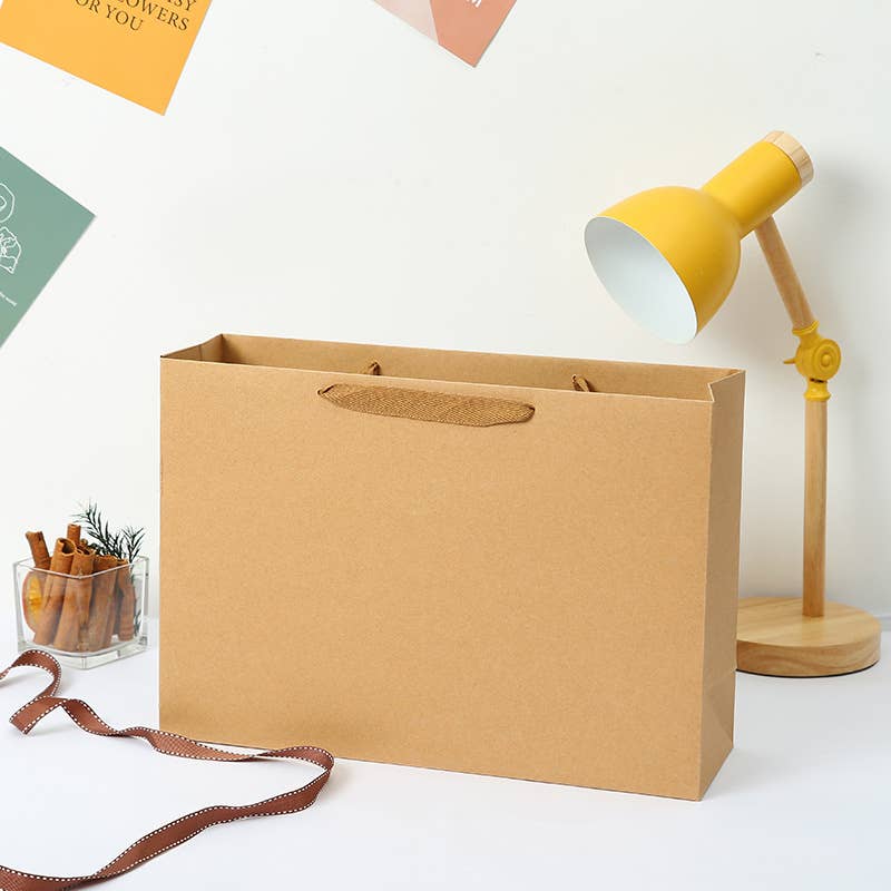 10pc, Horizontal Brown Thick Kraft Paper Gift Bag w/ tissue: H6