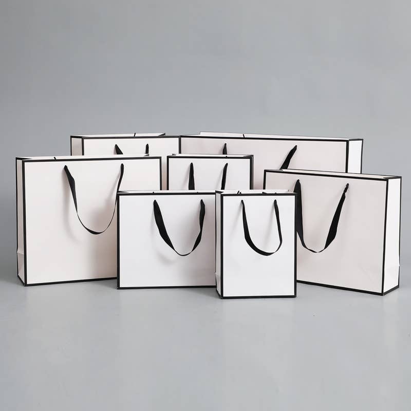 White with Black Border Paper Gift Bag w/ free tissue: V1