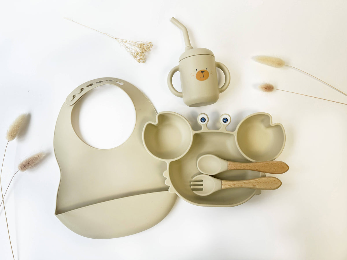 Meal pack+bib+straw glass for children: Sand