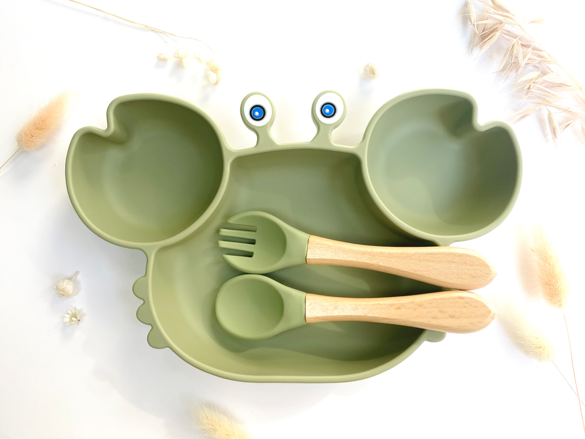 Crab-shaped meal set+cutlery for children: Pink