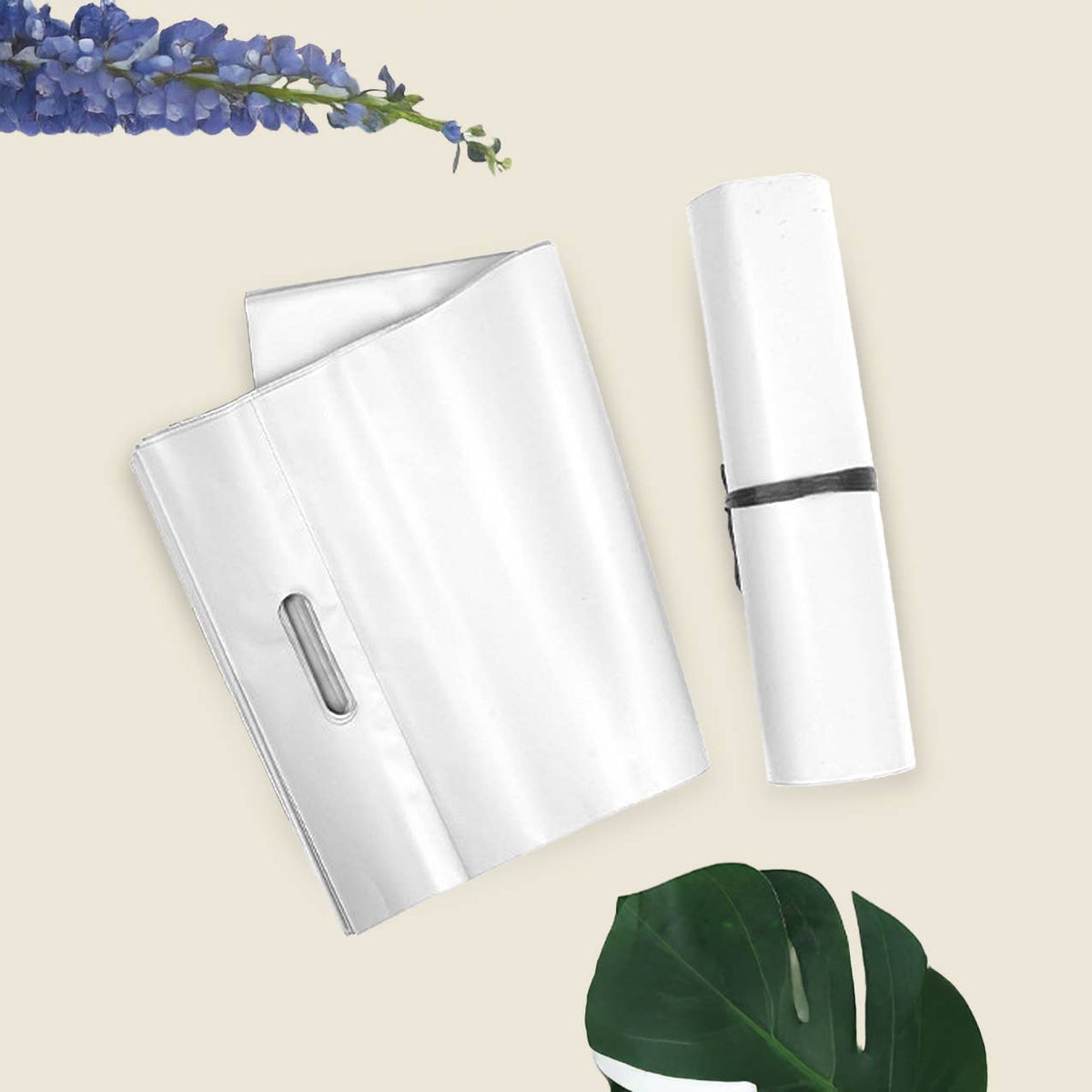 100pcs, white gray self-sealing poly mailer bag w/ handle: Small