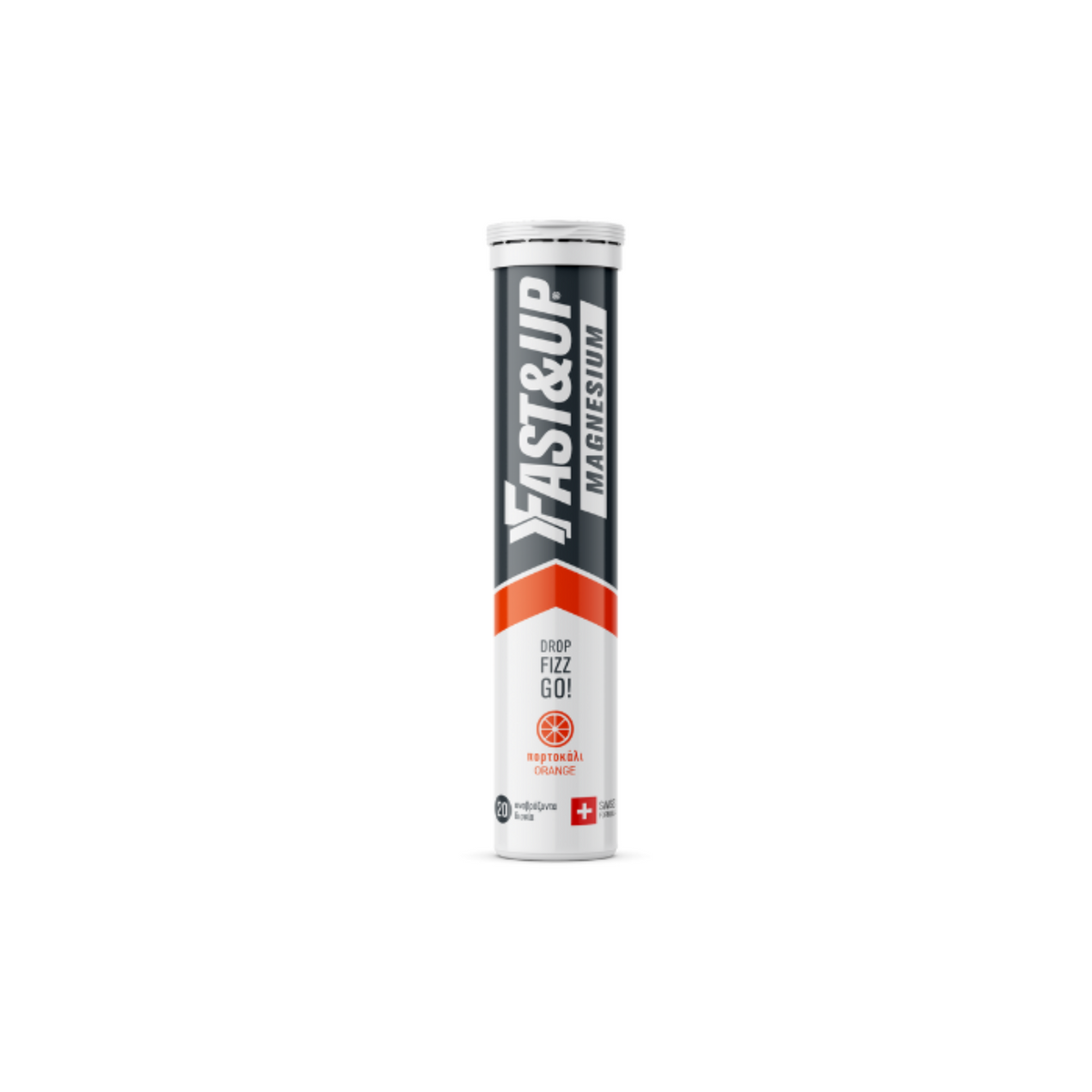 Fast&Up Magnesium 20 effervescent tablets for energy and muscle support, orange flavour.
