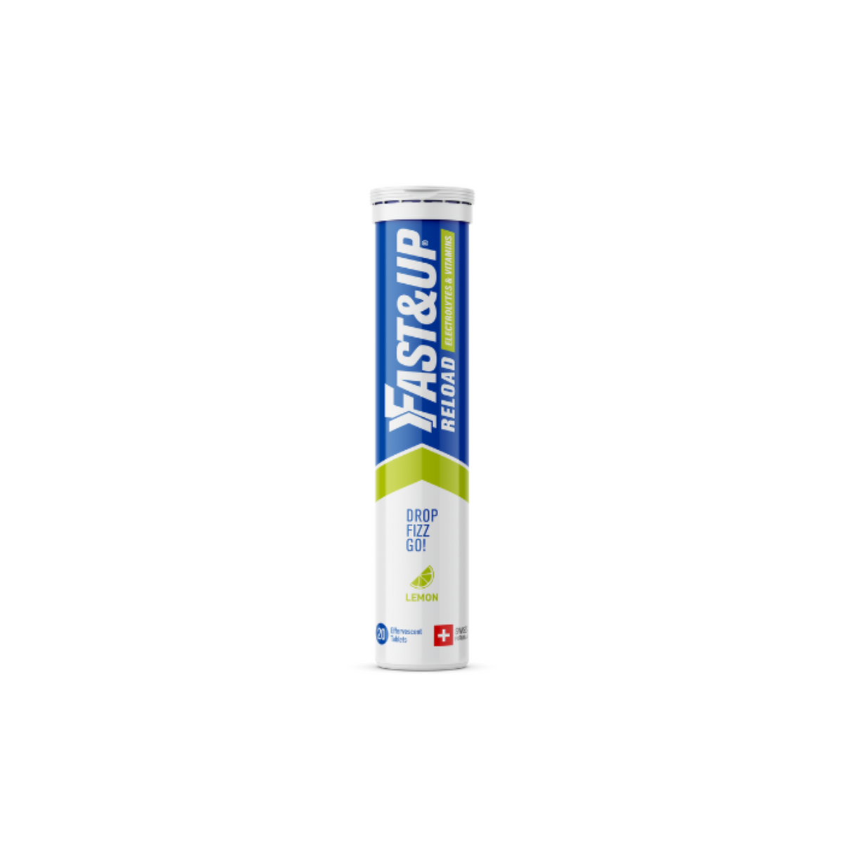 Fast&Up Reload Electrolytes Lemon 20 effervescent tablets for hydration and muscle support.