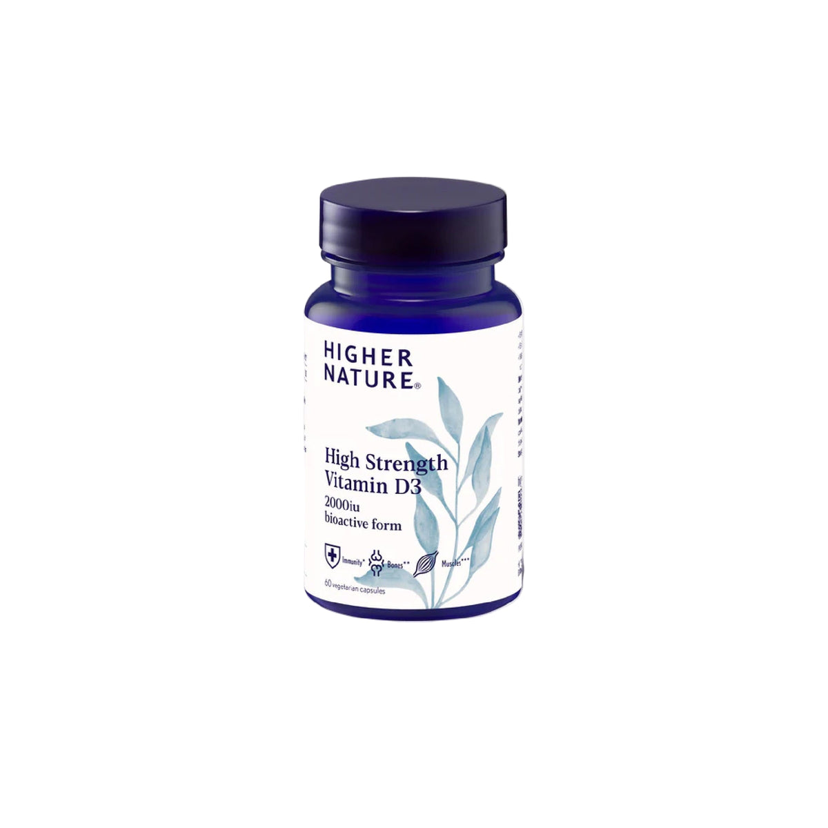 Higher Nature Vitamin D3 2000iu supplement for bone strength, immune support, and enhanced energy.