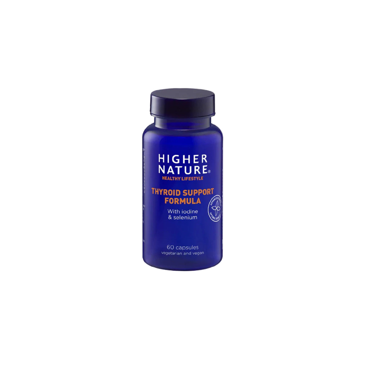 Higher Nature Thyroid Support Formula with 13 essential nutrients for thyroid health, energy, and metabolism support.