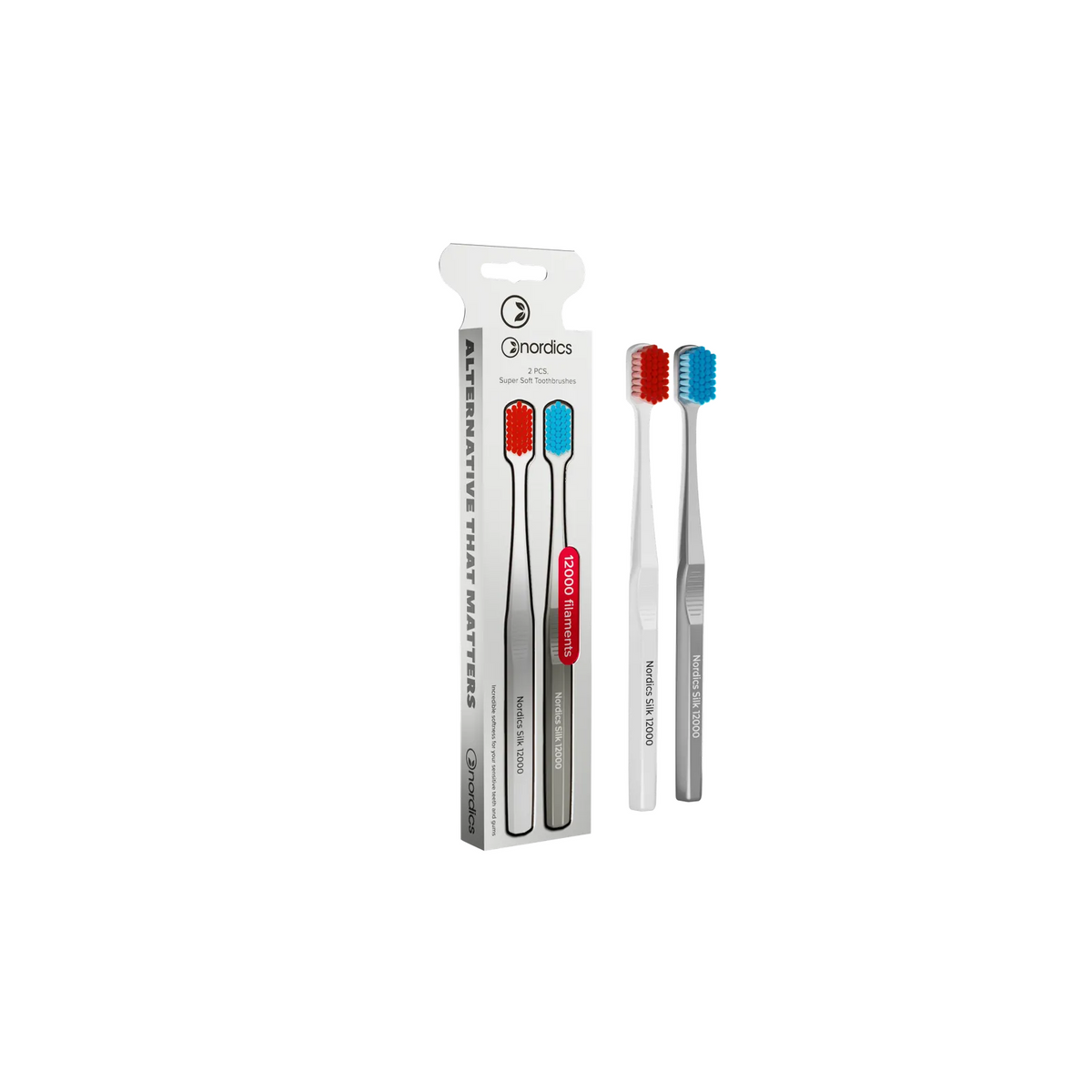 Nordics Premium SILK 2-pack White/Red & Silver/Blue Ultra SOFT 12000 toothbrush