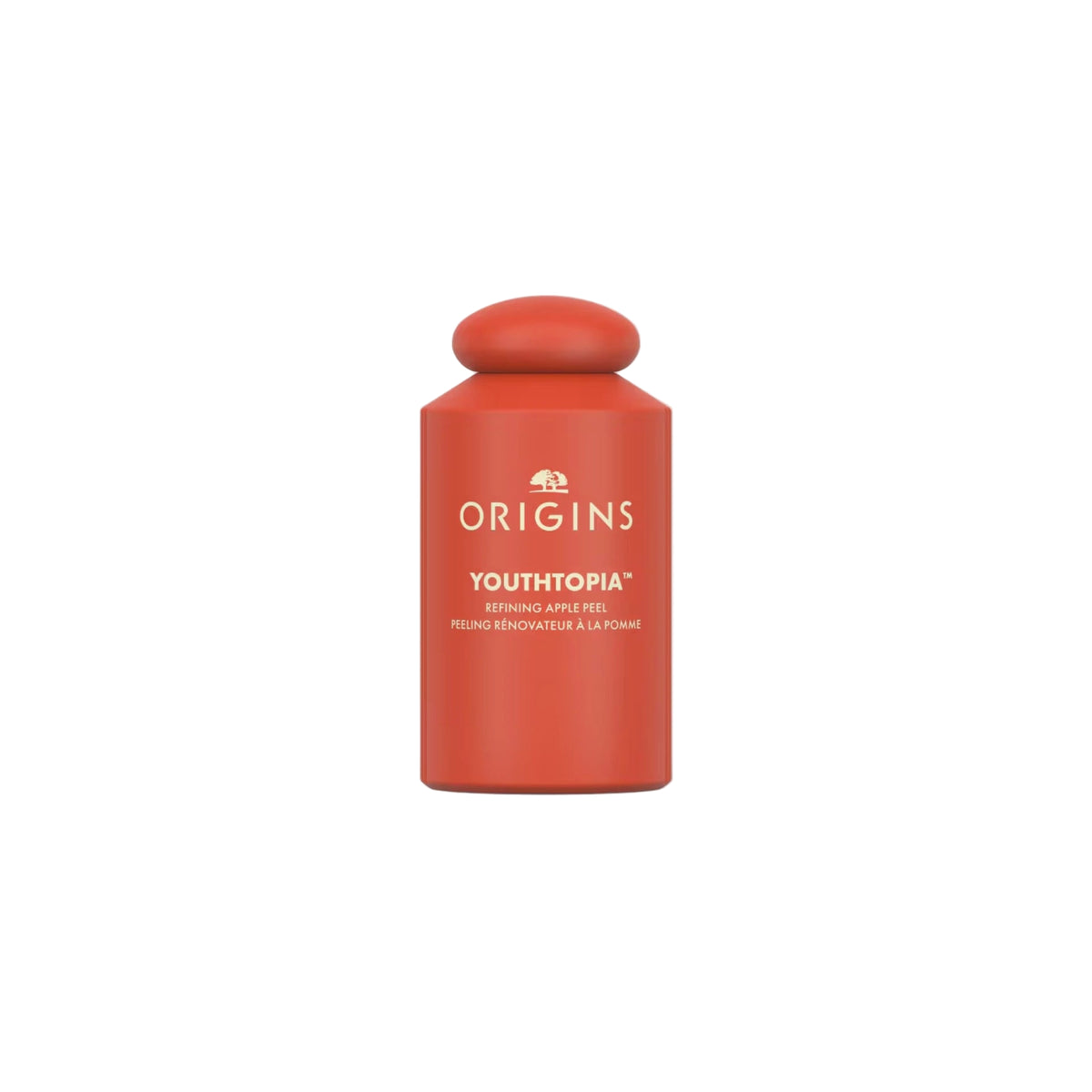 Origins Youthtopia Liquid Exfoliating Apple Face Peel in a clear bottle with apple stem cell extract for smooth, radiant, and youthful skin.