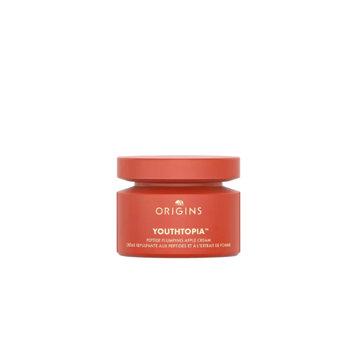 Origins Youthtopia Plumping Apple Face Moisturizer With Peptides in a jar, providing hydration, plumping, and antioxidant protection for youthful skin.