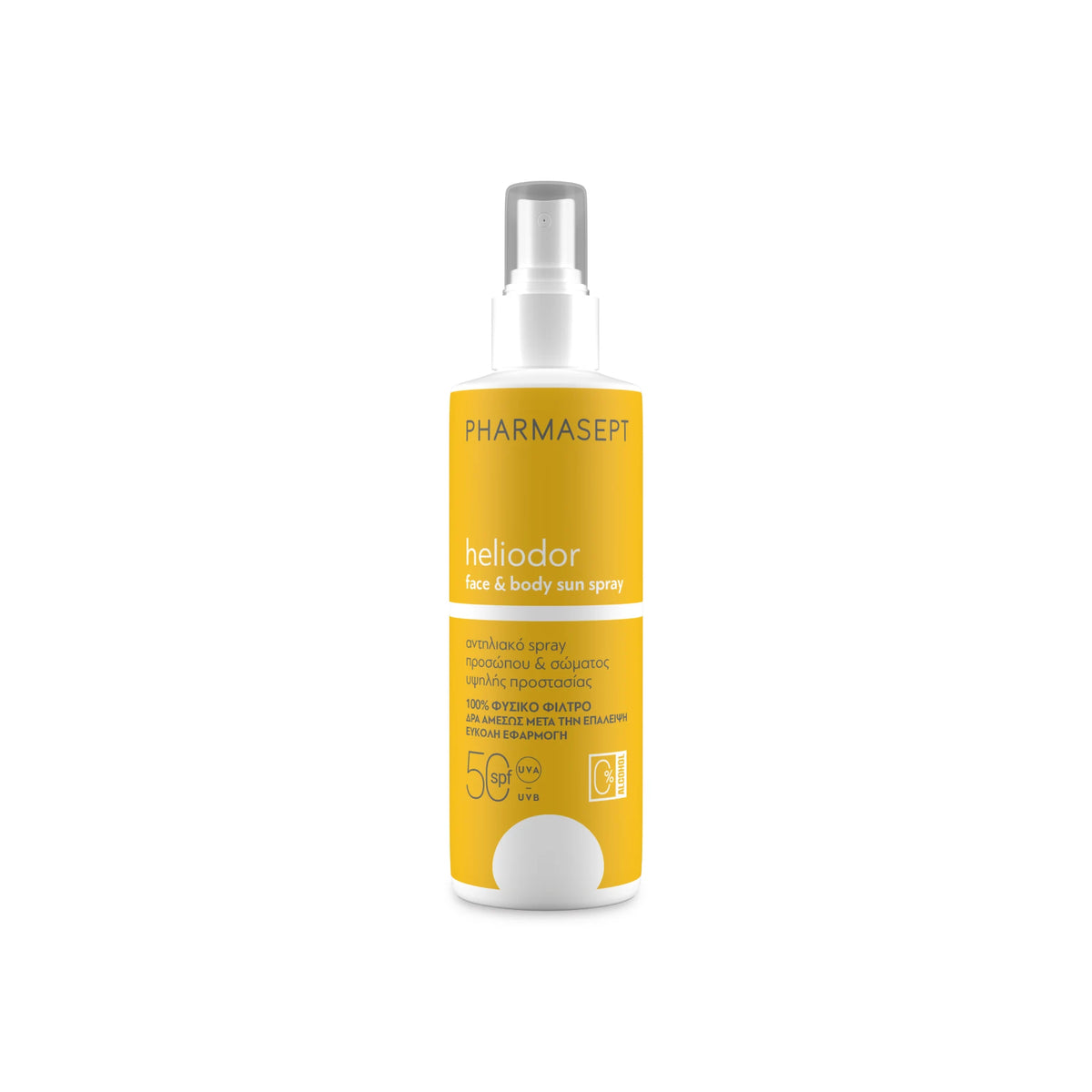 Pharmasept Heliodor Face & Body Sun Spray SPF 50 – gentle, effective sun protection.
